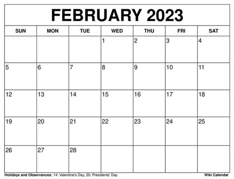 Wiki Calendar February 2023